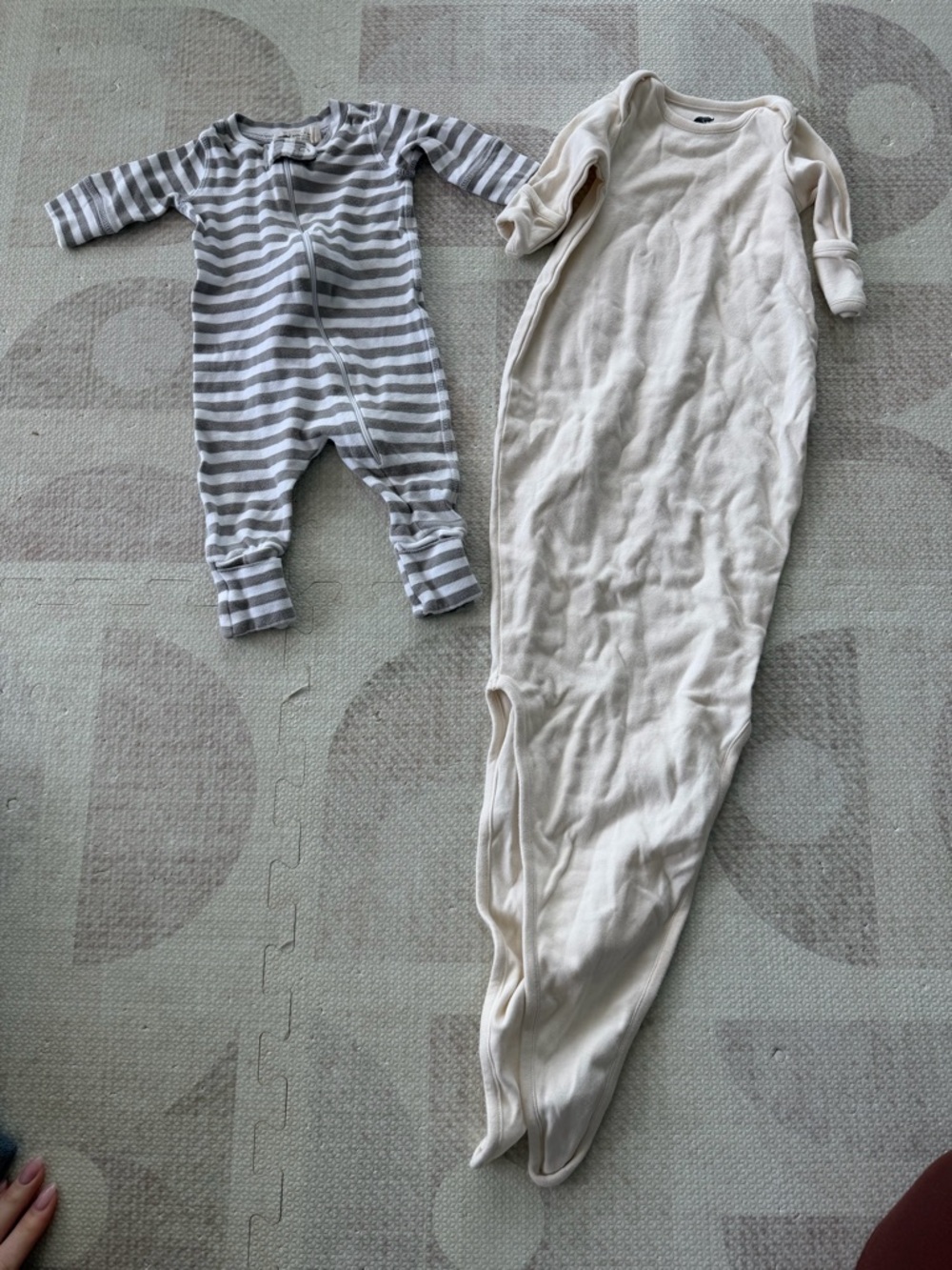 Monica + Andy Neutral Cream and Gray Kids Footie Sleep Set - Soft Stretch Fabric